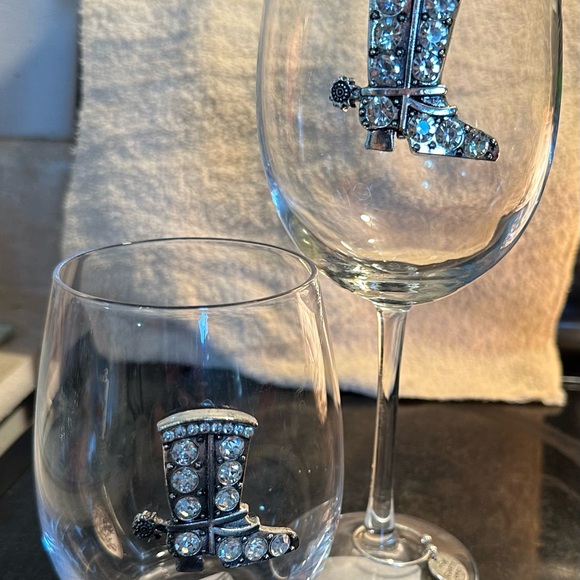 Queens’ Jewels Turquoise Cross Cowboy Boot Jeweled Stemless & Stemmed glasses - Picture 5 of 11
